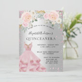Silberrosa Glitzern aus Quinceanera kleiden Luxus Einladung (Stehend Vorderseite)