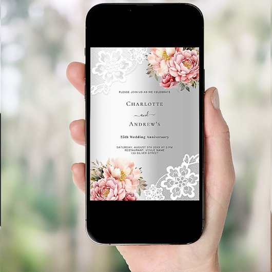 Silberrosa Luxus 25. Hochzeitstag Einladung