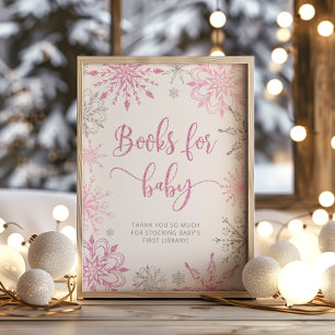 Silberrosa Schneeflocken Bücher für Kinder Poster