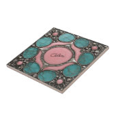 Silberrosa und türkisfarbene Steinkunst Fliese (Seite)