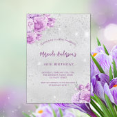 Silberrosa violette Blume Geburtstag Einladung