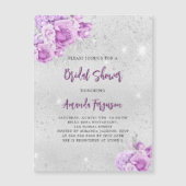 Silberrosa violette Blume Luxus-Brautparty Magneteinladung (Vorderseite)