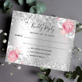 Silberrosa, weiße Flora Haushalt Hochzeit RSVP Flyer
