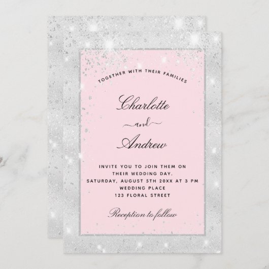 Silberrot-Glitzer-Staub Einladung (Vorne/Hinten)