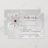 Silberrote Schneeflocken Winterhochzeit uAwg RSVP Karte (Vorne/Hinten)