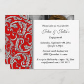 Silberroter Blumenpaisley blühe Verlobung Chic Einladung (Vorne/Hinten)