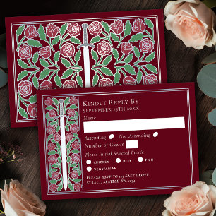 Silberrotes mittelalterliches florales Schwert Hoc RSVP Karte