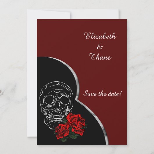 Silberschädel und Rose Moderne gotische Hochzeit Save The Date (Vorderseite)