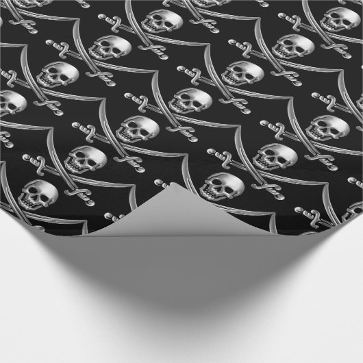 Silberschädel und Schwerter, überquert Geschenkpapier (Ecke)