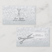 Silberschere Weißer Glitzer Chic Hair Stylist Visitenkarte (Vorne/Hinten)