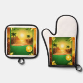 Silberschild-gequilter Ofen-Mitt Ofenhandschuh & Topflappen-Set (Vorderseite)