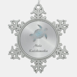 Silberschildkröte | Mele Kalikimaka | Schneeflocken Zinn-Ornament