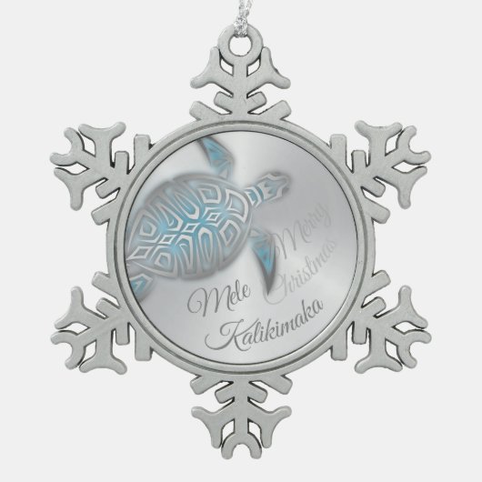 Silberschildkröte | Mele Kalikimaka | Snowflake Pe Schneeflocken Zinn-Ornament (Vorderseite)