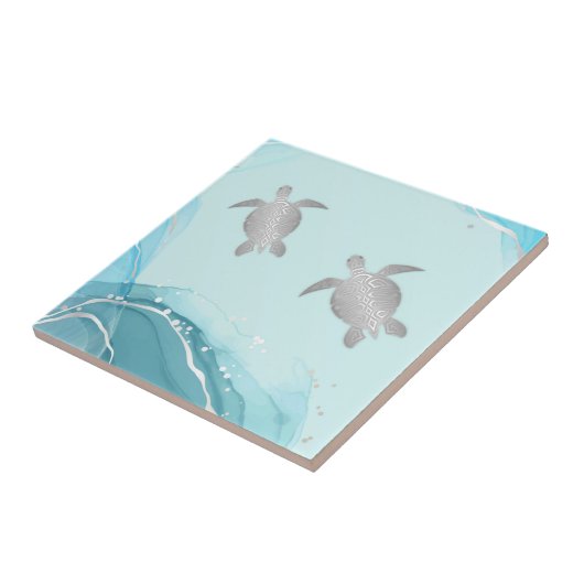 Silberschildkröten, blaue Tinte Hintergrund | Küst Fliese (Seite)