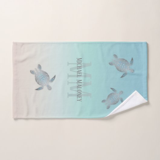 Silberschildkröten Initialen Ihren Namen Türkis Be Handtuch (Handtuch)