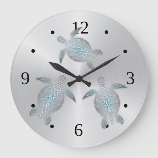 Silberschildkröten Küste Moderne Zahlen Große Wanduhr (Vorderseite)