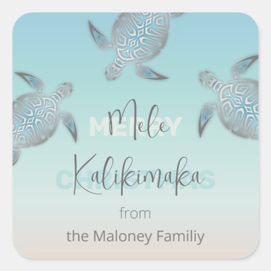 Silberschildkröten Mele Kalikikmaka Küste Quadratischer Aufkleber (Vorderseite)