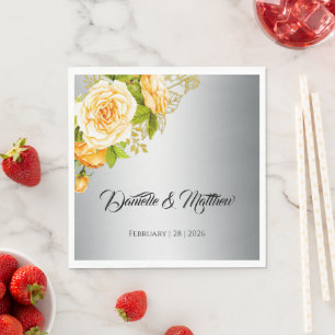 Silberschimmernde und gelbe Rosenhochzeit Serviette