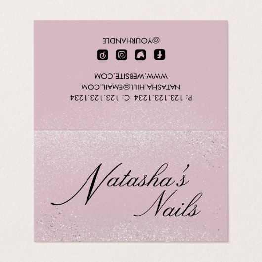 Silberschimmerstaub und rosa eingeklappt visitenkarten (Außenseite Aufgefaltet)