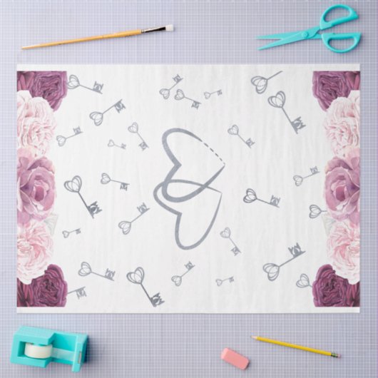 Silberschlüssel und Blumenzwirn Seidenpapier (Basteln)