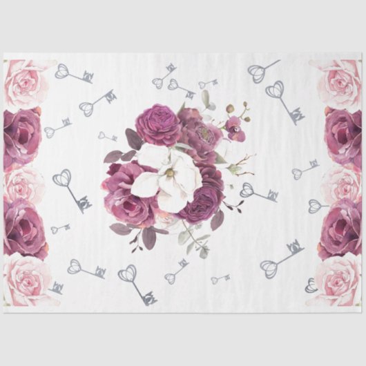 Silberschlüssel und Blumenzwirnpapier Seidenpapier (Vorderseite)