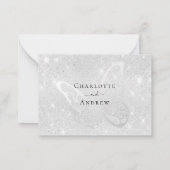 Silberschmetterling Glitzern Hochzeit RSVP Mitteilungskarte (Rückseite)