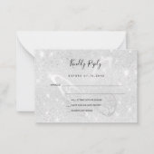 Silberschmetterling Glitzern Hochzeit RSVP Mitteilungskarte (Vorderseite)