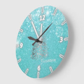 Silberschmiedebaum, Blaue Glitterie - Personalisie Große Wanduhr (Winkel)