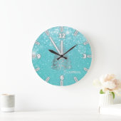 Silberschmiedebaum, Blaue Glitterie - Personalisie Große Wanduhr (Zuhause)