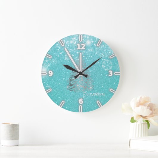 Silberschmiedebaum, Blaue Glitterie - Personalisie Große Wanduhr (Zuhause)
