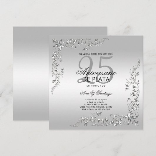 Silberschmuck 25. Hochzeitstag Einladung (Vorne/Hinten)