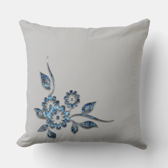 Silberschmuck der blauen Blume Kissen (Vorderseite)