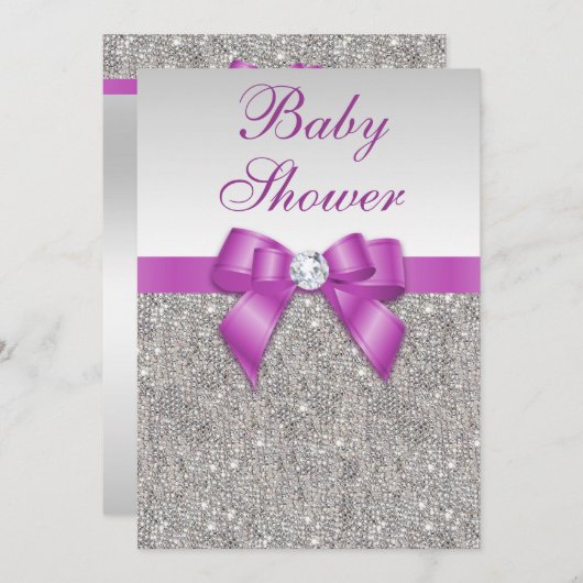 Silberschmuck Radiant Orchid Bow Babydusche Einladung (Vorne/Hinten)