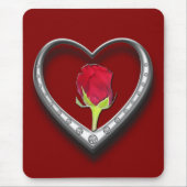 Silberschmuck Valentinherz mit Rote Rose Mousepad (Vorne)