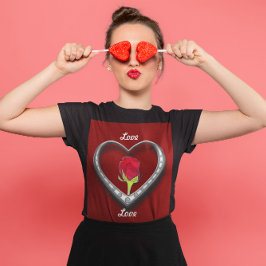 Silberschmuck Valentinherz mit Rote Rose T-Shirt