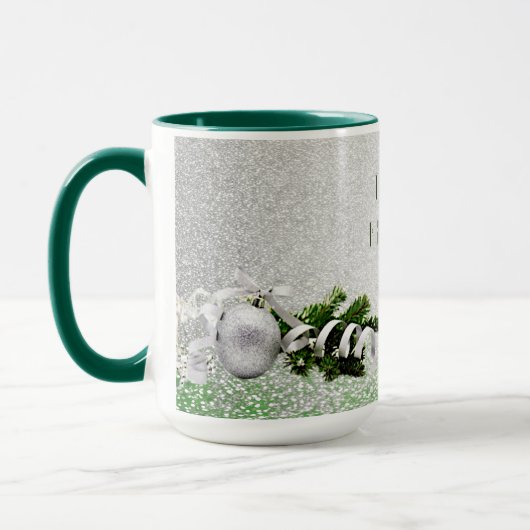 Silberschmuck Weiße Ribbon Weihnachtszeit Tasse (Links)