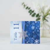 Silberschneeflocke auf blaue Tischnummer Postkarte (Stehend Vorderseite)
