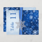 Silberschneeflocke auf blaue Tischnummer Postkarte (Vorne/Hinten)
