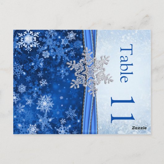 Silberschneeflocke auf blaue Tischnummer Postkarte (Rückseite)