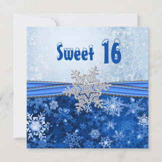 Silberschneeflocke auf blauem Sweet 16 Party Einladung