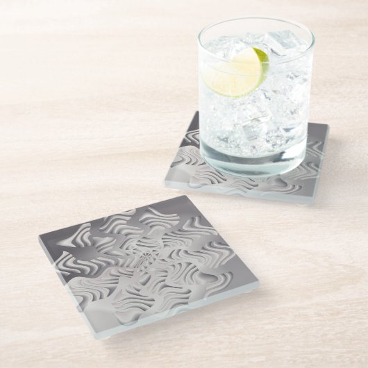 Silberschneeflocke Glasuntersetzer (Schrägansicht)