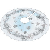 Silberschneeflocke und blaue Wasserfarbe Polyester Weihnachtsbaumdecke (Schrägansicht)