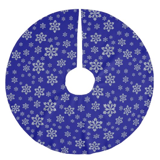 Silberschneeflocken auf blau polyester weihnachtsbaumdecke (Vorderseite)