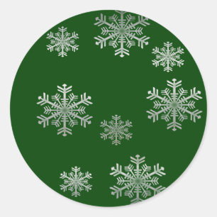 Silberschneeflocken auf Grün - Winterkleber Runder Aufkleber