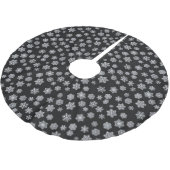 Silberschneeflocken auf schwarzem Hintergrund Polyester Weihnachtsbaumdecke (Schrägansicht)