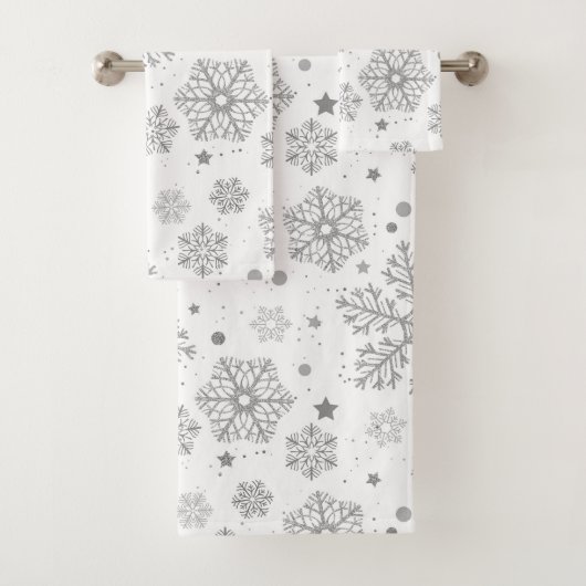 Silberschneeflocken auf weiß badhandtuch set (Insitu)