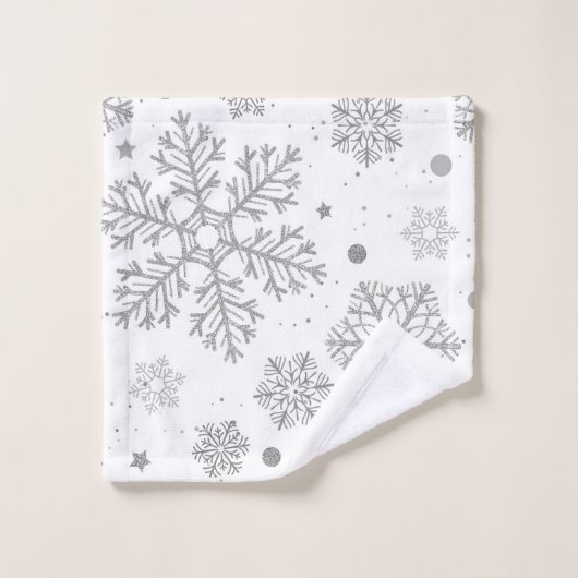 Silberschneeflocken auf weiß badhandtuch set (Waschlappen)