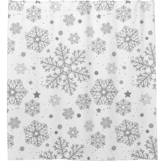Silberschneeflocken auf weiß duschvorhang (Vorderseite)
