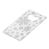 Silberschneeflocken auf weiß geldbeutel flaschenöffner (Vorderseite Schrägansicht)