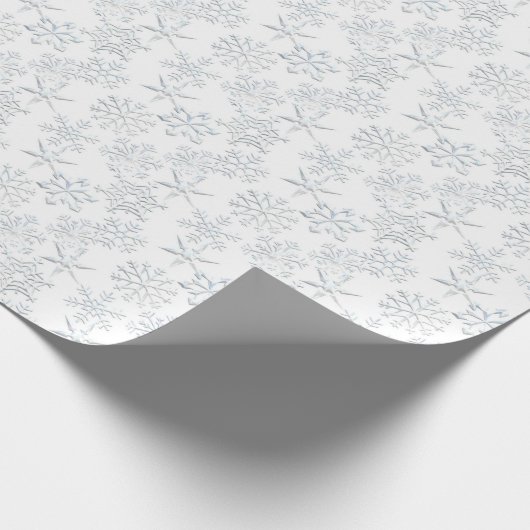 Silberschneeflocken auf Weiß Geschenkpapier (Ecke)